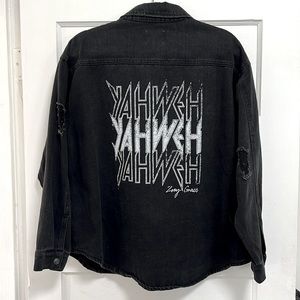 Oversized denim black YAHWEH jacket by Zoey Grace US women’s Small